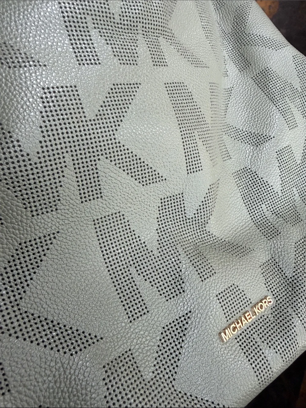 Michael Kors Olive Green Perforated MK Logo Hobo with Gold Charm